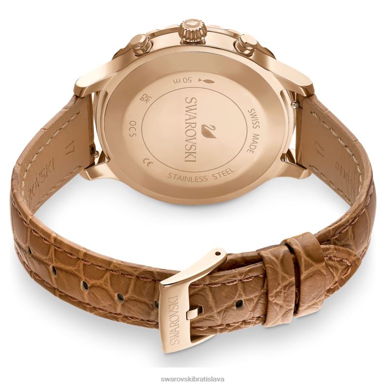 hodinky octea lux chrono švajčiarska výroba, kožený remienok, hnedá, zlatá povrchová úprava B8ZNT1150 Swarovski príslušenstvo - Image 4