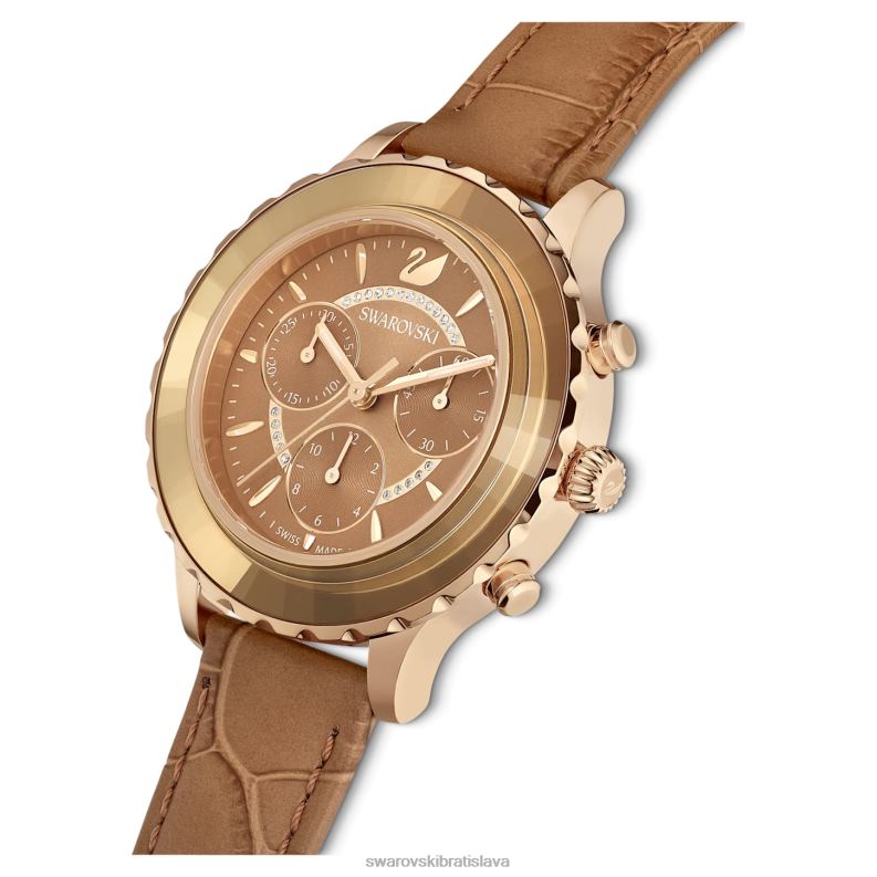 hodinky octea lux chrono švajčiarska výroba, kožený remienok, hnedá, zlatá povrchová úprava B8ZNT1150 Swarovski príslušenstvo - Image 5