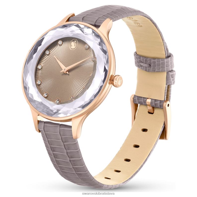 hodinky octea nova švajčiarska výroba, kožený remienok, béžová, povrchová úprava v ružovom zlate B8ZNT1184 Swarovski príslušenstvo - Image 3