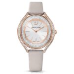 hodinky s kryštalickou aurou švajčiarska výroba, kožený remienok, sivá, povrchová úprava ružové zlato B8ZNT1183 Swarovski príslušenstvo