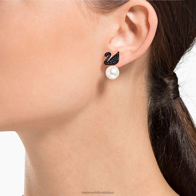 ikonické kabátiky s labuťovými náušnicami labuť, čierna, pozlátená ružovým zlatom B8ZNT964 Swarovski šperky - Image 2