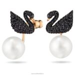 ikonické kabátiky s labuťovými náušnicami labuť, čierna, pozlátená ružovým zlatom B8ZNT964 Swarovski šperky - Image 3