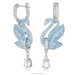 ikonické labutie náušnice labuť, modrá, rhodiovaná B8ZNT835 Swarovski šperky