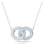 kamenný náhrdelník dlažba, prepletené kruhy, modrá, rhodiované B8ZNT136 Swarovski šperky