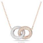 kamenný náhrdelník prepletené kruhy, biele, pozlátené ružovým zlatom B8ZNT18 Swarovski šperky
