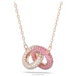 kamenný náhrdelník prepletené kruhy, ružové, pozlátené ružovým zlatom B8ZNT35 Swarovski šperky - Image 4
