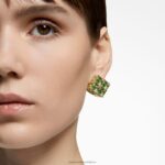 kuriózna napichovacia náušnica jednoduché, štvorcový rez, zelené, pozlátené B8ZNT976 Swarovski šperky - Image 5