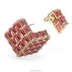 kuriózna napichovacia náušnica jednoduchý, hranatý rez, oranžový, pozlátený B8ZNT975 Swarovski šperky - Image 3