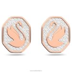 napichovacie náušnice signum tvar osemuholníka, labuť, biela, pozlátené ružovým zlatom B8ZNT740 Swarovski šperky