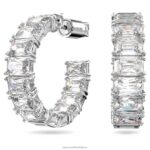 obručové náušnice tisícročia osemhranný výbrus, biely, rhodiovaný B8ZNT881 Swarovski šperky