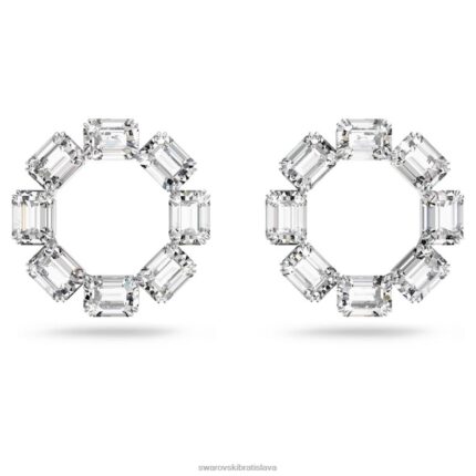 obručové náušnice tisícročia osemhranný výbrus, biely, rhodiovaný B8ZNT935 Swarovski šperky