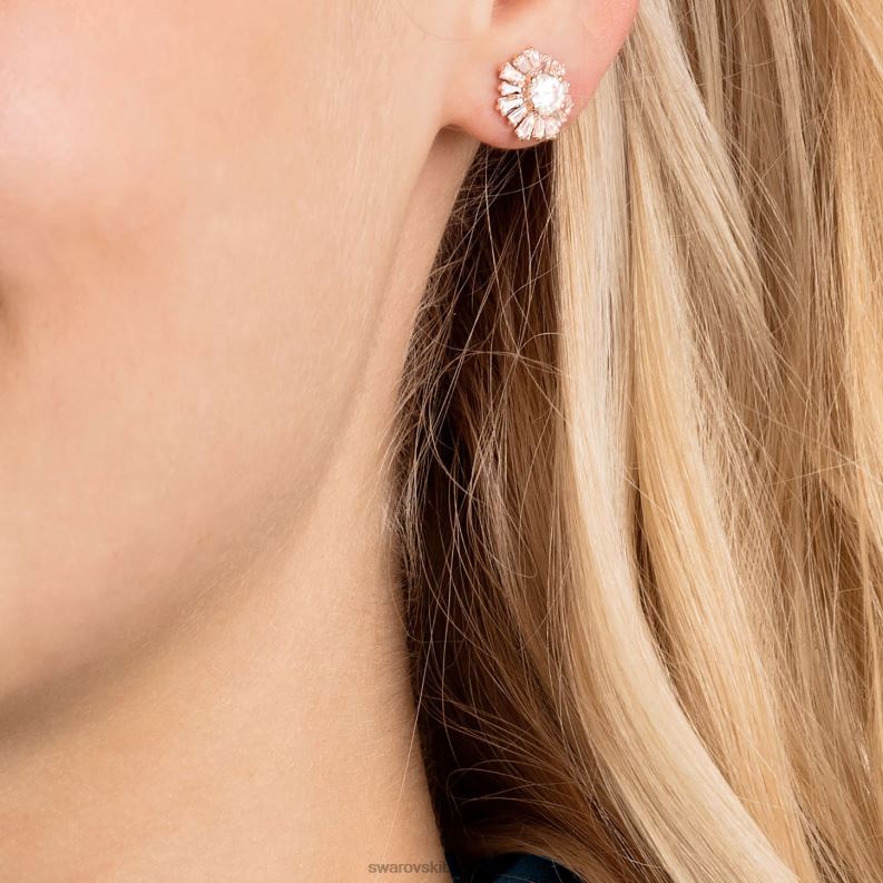 slnečné napichovacie náušnice zmiešané strihy, slnko, biele, pozlátené ružovým zlatom B8ZNT659 Swarovski šperky - Image 2