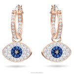 symbolické kruhové náušnice zlé oko, modré, pozlátené ružovým zlatom B8ZNT758 Swarovski šperky