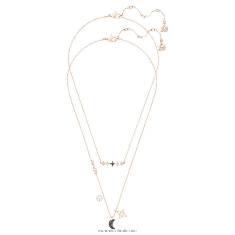symbolický náhrdelník mesiac a hviezda, čierne, pozlátené ružovým zlatom B8ZNT24 Swarovski šperky - Image 2