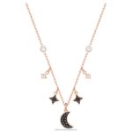 symbolický náhrdelník mesiac a hviezda, čierne, pozlátené ružovým zlatom B8ZNT29 Swarovski šperky