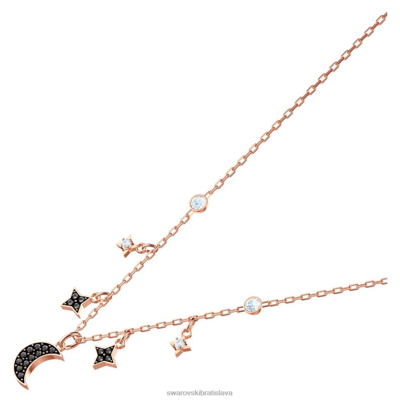 symbolický náhrdelník mesiac a hviezda, čierne, pozlátené ružovým zlatom B8ZNT29 Swarovski šperky - Image 3