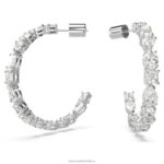 tenisové luxusné kruhové náušnice zmiešané rezy, biele, rhodiované B8ZNT892 Swarovski šperky