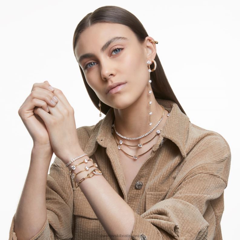visiace náušnice constella asymetrický dizajn, okrúhly strih, biely, lesklý pozlátený B8ZNT816 Swarovski šperky - Image 5