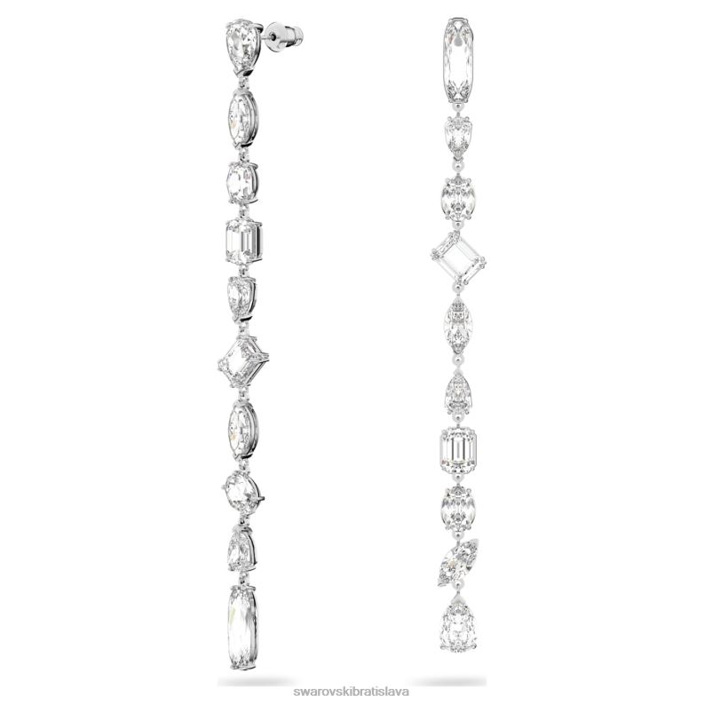 visiace náušnice gema asymetrický dizajn, zmiešané strihy, biela, rhodiované B8ZNT848 Swarovski šperky - Image 3