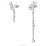 visiace náušnice gema asymetrický dizajn, zmiešané strihy, kvet, biela, rhodiované B8ZNT854 Swarovski šperky - Image 4