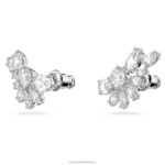 visiace náušnice gema asymetrický dizajn, zmiešané strihy, kvet, biela, rhodiované B8ZNT854 Swarovski šperky - Image 7