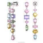 visiace náušnice gema asymetrický dizajn, zmiešané strihy, viacfarebné, rhodiované B8ZNT838 Swarovski šperky