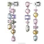 visiace náušnice gema asymetrický dizajn, zmiešané strihy, viacfarebné, rhodiované B8ZNT838 Swarovski šperky - Image 4