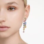 visiace náušnice gema asymetrický dizajn, zmiešané strihy, viacfarebné, rhodiované B8ZNT838 Swarovski šperky - Image 6