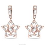visiace náušnice stella zmiešané strihy, hviezdicové, biele, pozlátené ružovým zlatom B8ZNT800 Swarovski šperky